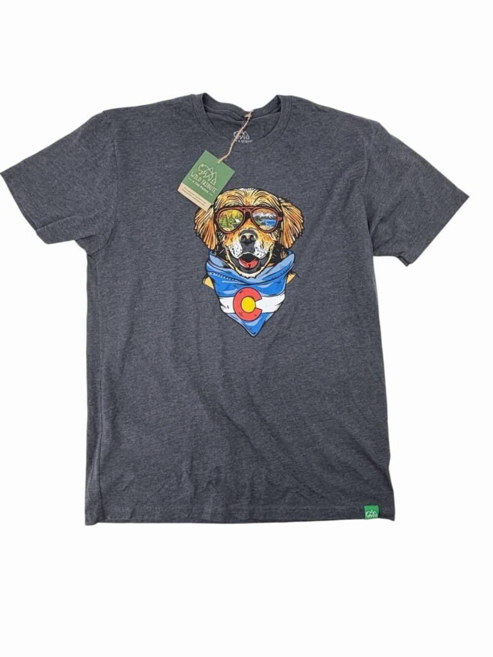 WILD TRIBUTE Men's Charcoal Gray CO Mountain Dog Short Sleeve T-Shirt NWT Large